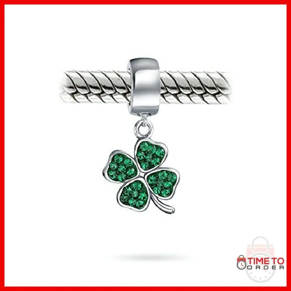 Sterling Silver Shamrock Charm Bead for Bracelets, 22mm